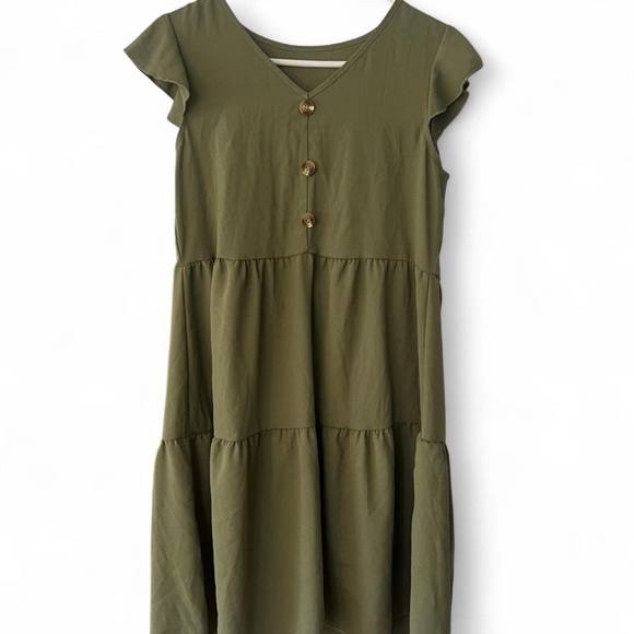 Olive Green Tiered Sundress - Picture 1 of 3